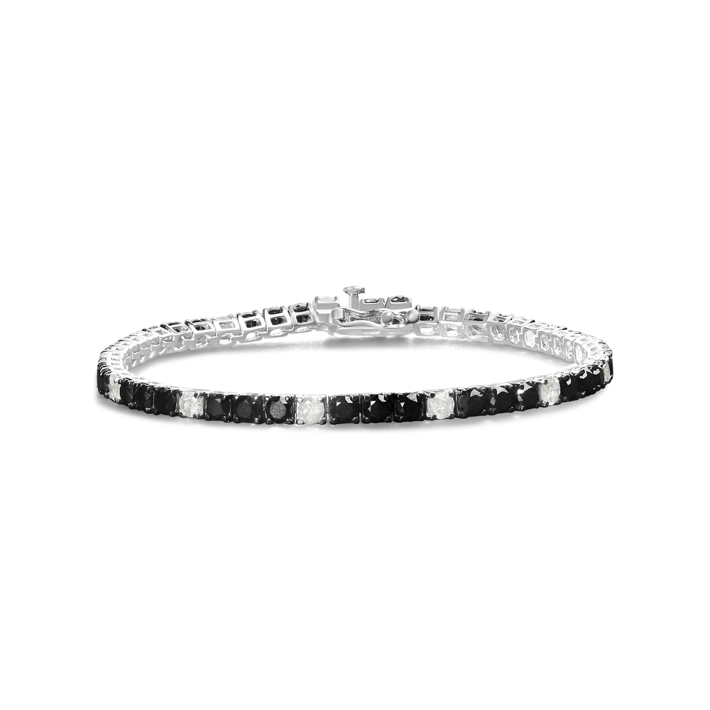 .925 Sterling Silver 8.0 Cttw Black and White Diamond Tennis Bracelet (I-J